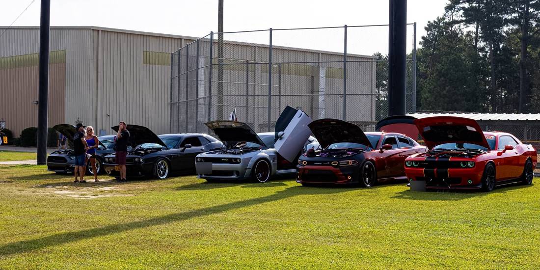 Mopar row with hoods up